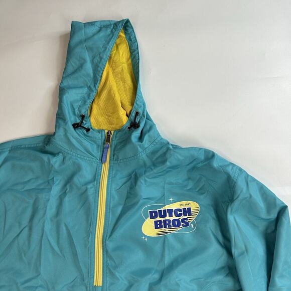 Dutch Bros Coffee Men Jacket M Blue Colorblock Windbreaker Hooded 1/4 Zip - Picture 2 of 9
